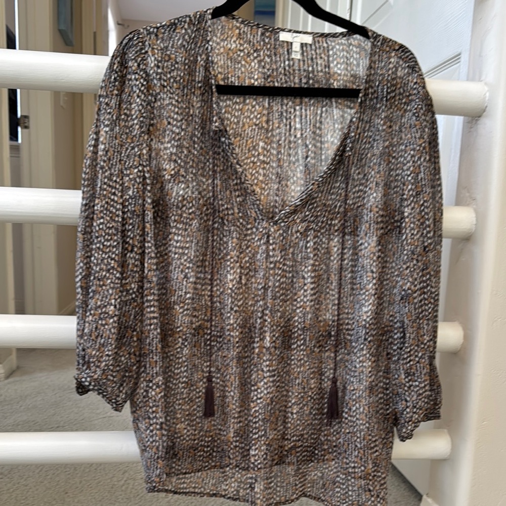 ❄️ Joie Elegant Brown and Gray Silk Women's Top SZ L